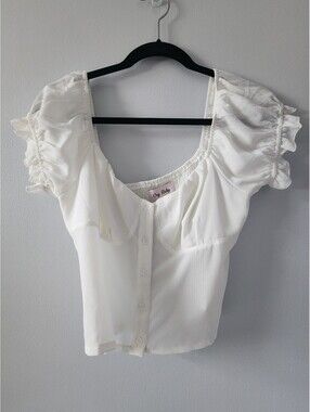 Cry Baby White Button-Up Puff Sleeve Blouse Size L